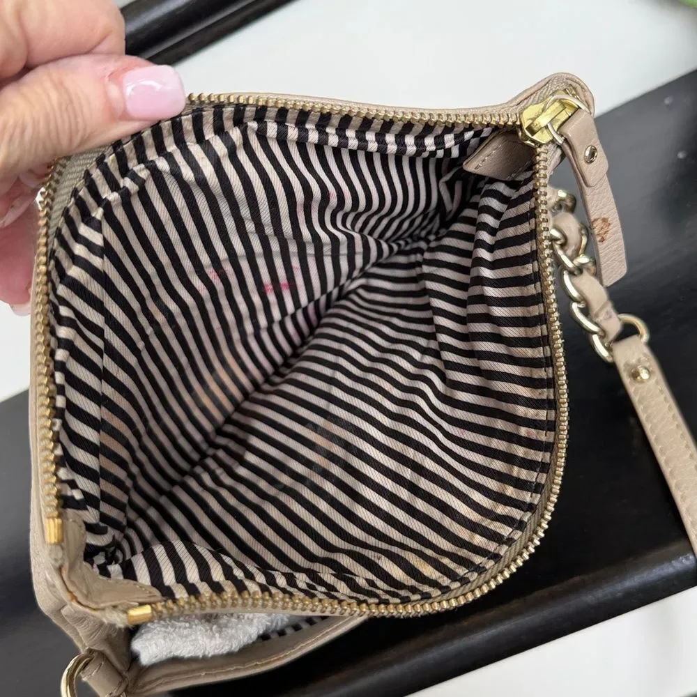 Kate Spade genuine leather taupe foldover crossbody shoulder purse bag neutral